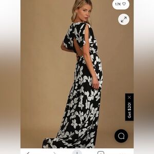 Lulu's Black and White Backless Floral Dress M